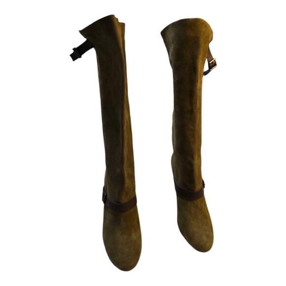 Colin Stuart Moss Green Tall Suede Wide Calf Boots Size 8.5 - Picture 9 of 16